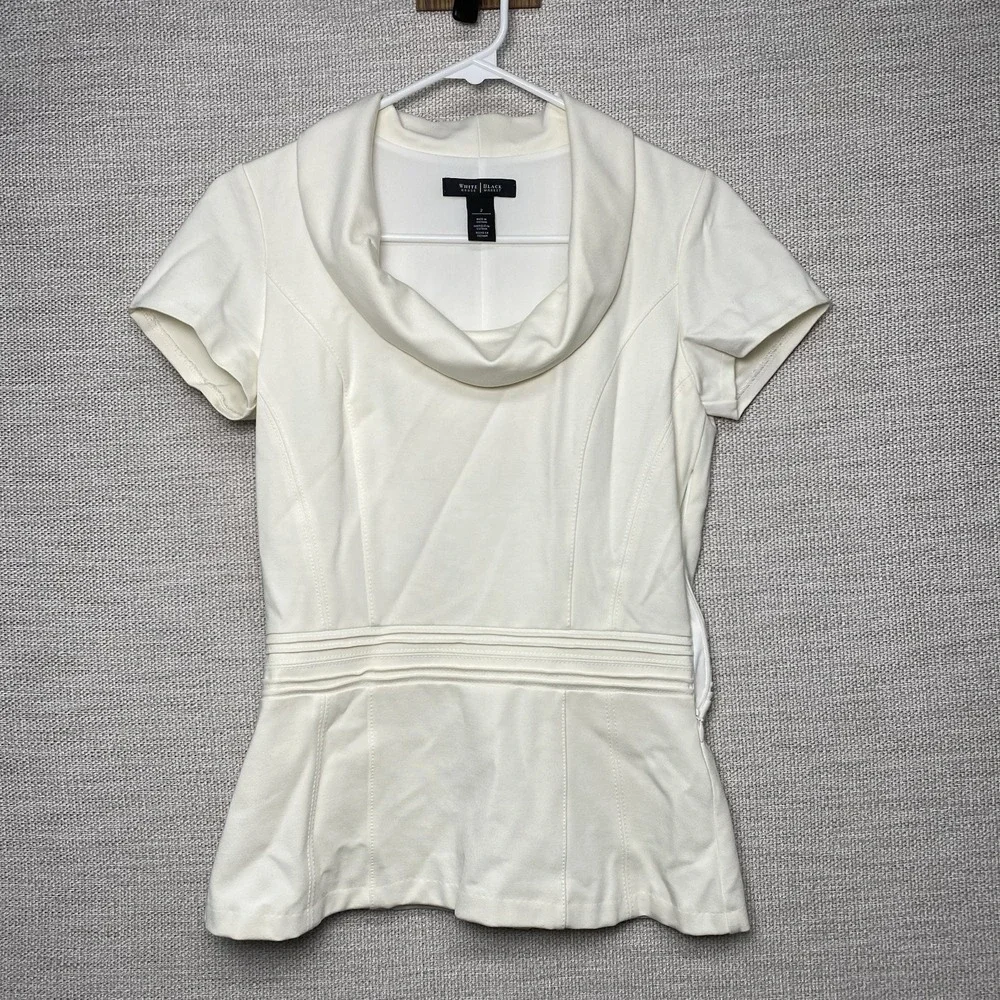 White House Black Market Peplum Blouse Corpcore Quiet Luxury Chic Minimalism - Picture 1 of 13